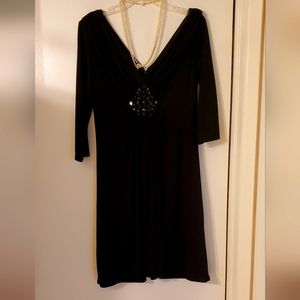V Neckline Front & On Back!  Ruched Front & Back! Beaded Little Black Dress